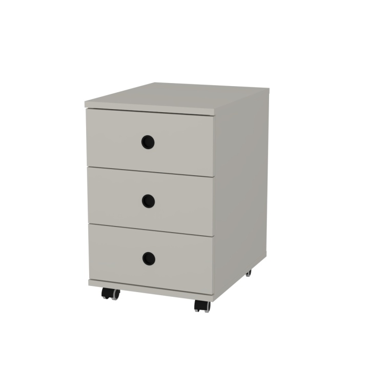 Kontenerek na kółkach z szufladami N^1 - jasnoszary, czarne uchwyty wpuszczane