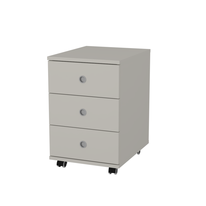 Kontenerek na kółkach z szufladami N^1 - jasnoszary, srebrne uchwyty wpuszczane