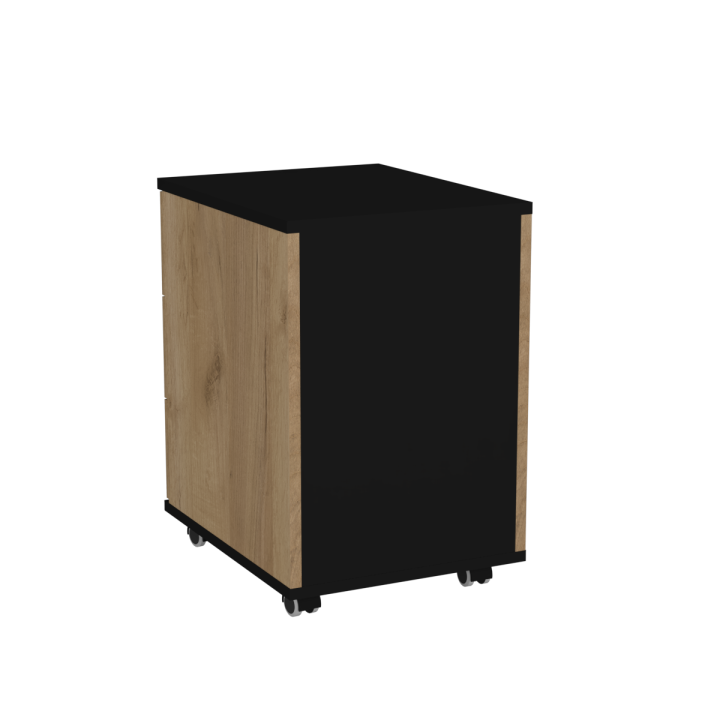 Kontenerek na kółkach z szufladami N^1 - dębowo-czarny, czarne uchwyty wpuszczane