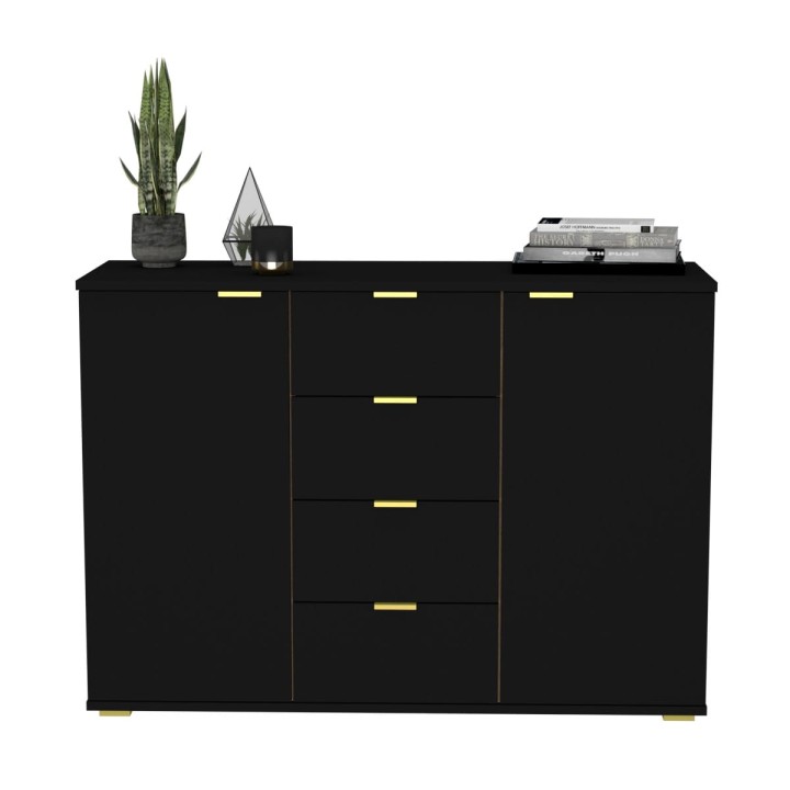 Komoda dwudrzwiowa z szufladami N^2 - czarna, złote uchwyty