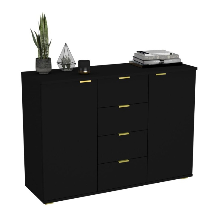 Komoda dwudrzwiowa z szufladami N^2 - czarna, złote uchwyty