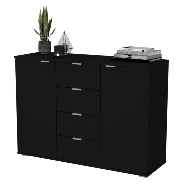 Komoda dwudrzwiowa z szufladami N^2 - czarna, srebrne uchwyty