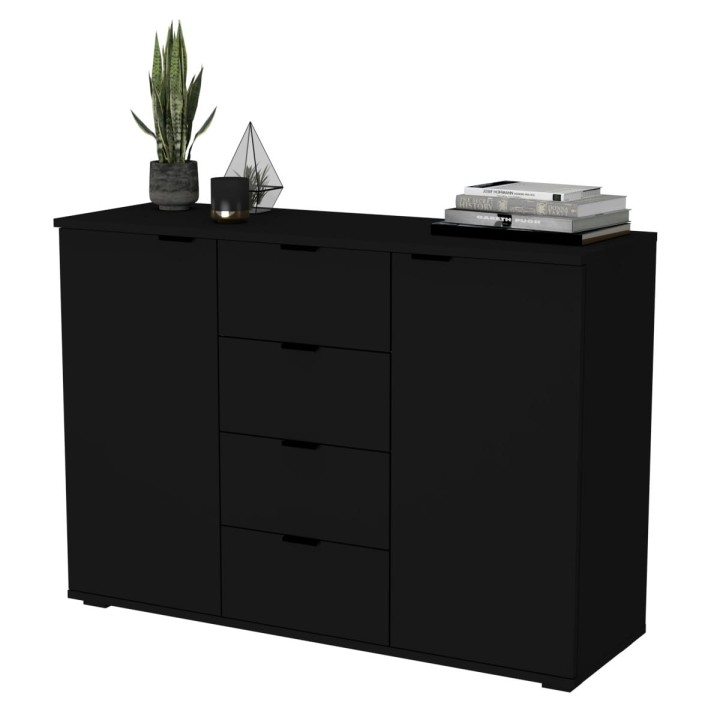 Komoda dwudrzwiowa z szufladami N^2 - czarna, czarne uchwyty