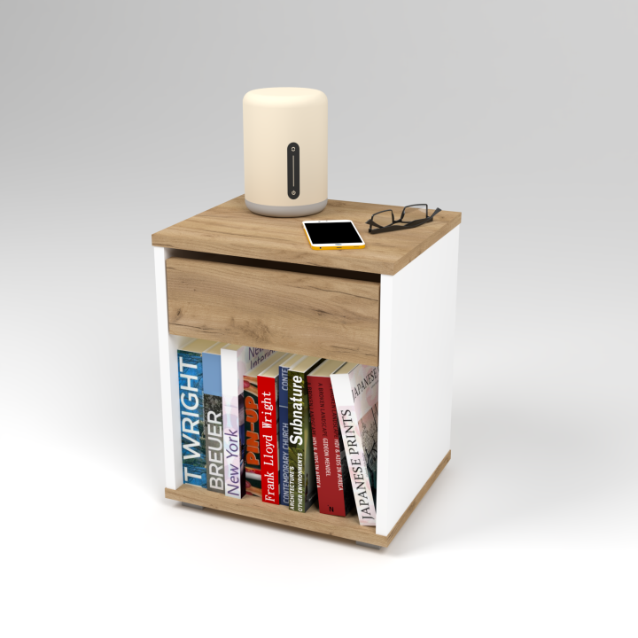 Szafka nocna z szufladą i półką N^1 - biało-dębowa