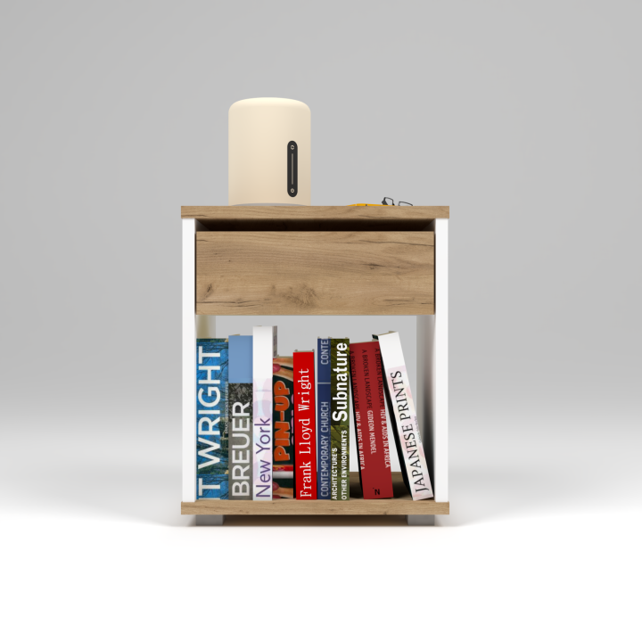 Szafka nocna z szufladą i półką N^1 - biało-dębowa