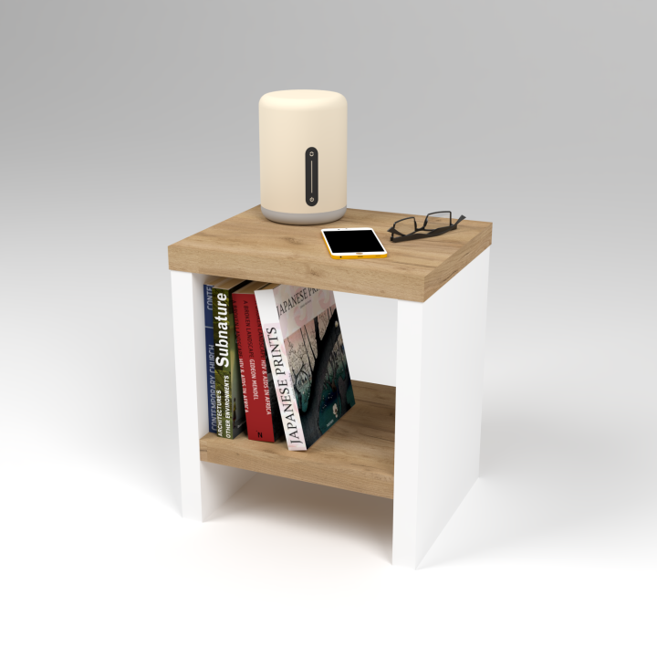 Szafka nocna z półką N^2 - biało-dębowa